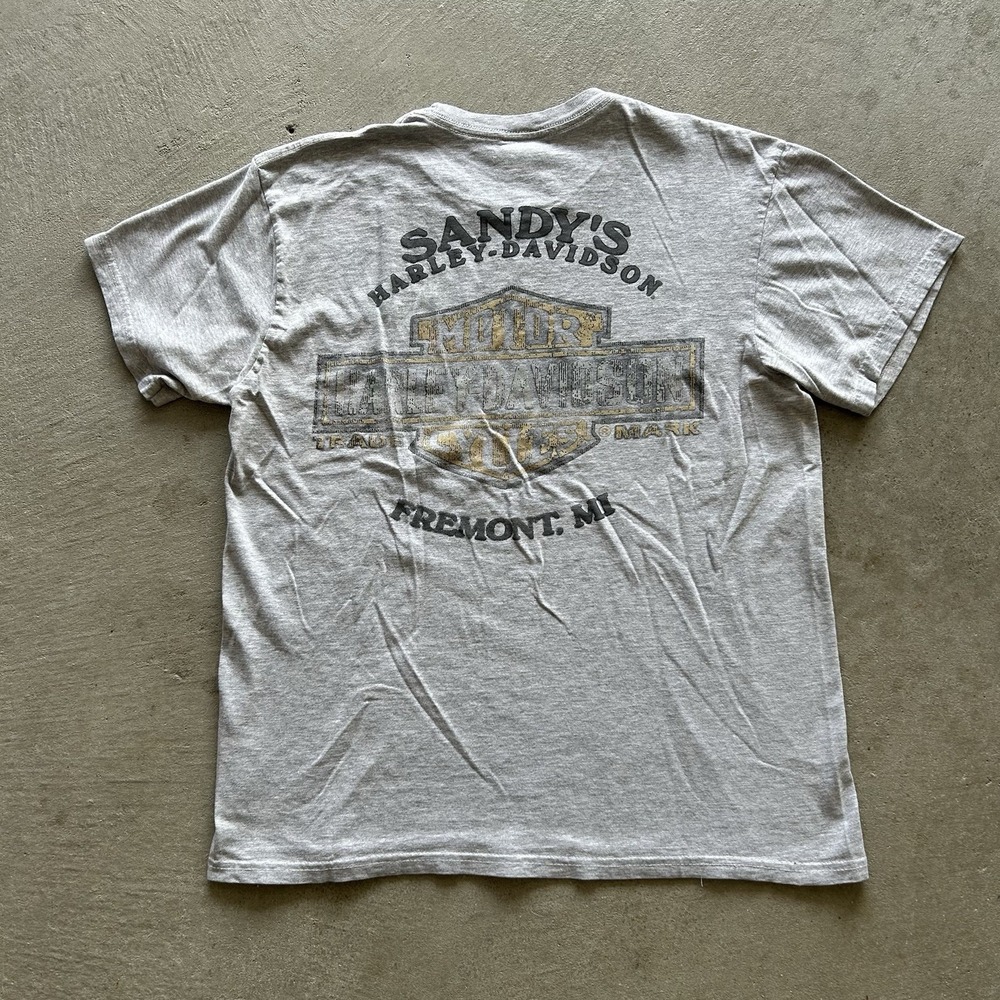 Vintage Harley Davidson Skull Shirt Size Medium Gray Fremont Michigan Biker - Picture 3 of 6